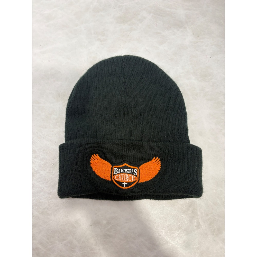 Port & Company Bikers Church Embroidered Beanie Black Orange Winged Shield